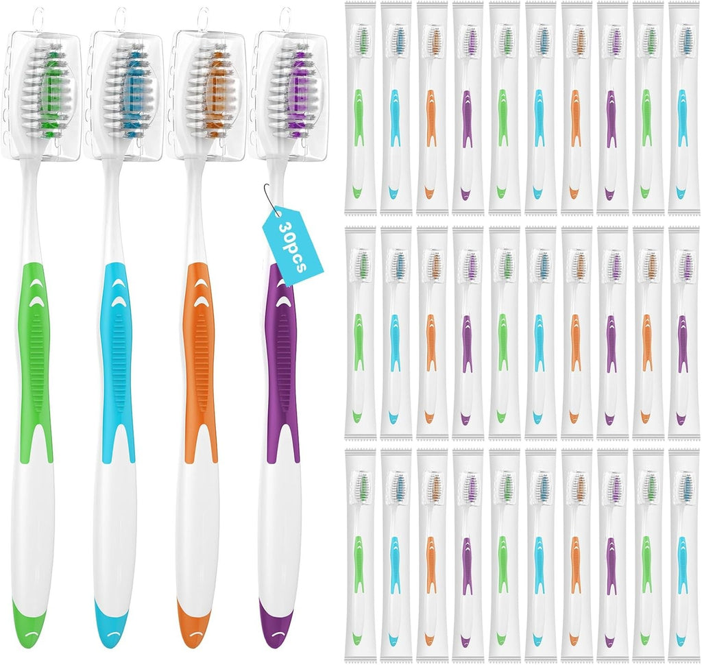 Disposable Toothbrush Set with Covers - 30 Pack, Portable & Hygienic