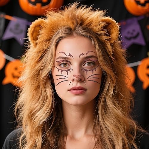 Temporary Glitter Face Tattoos - Animal Print Gems (2 Sheets) for Halloween & Costume