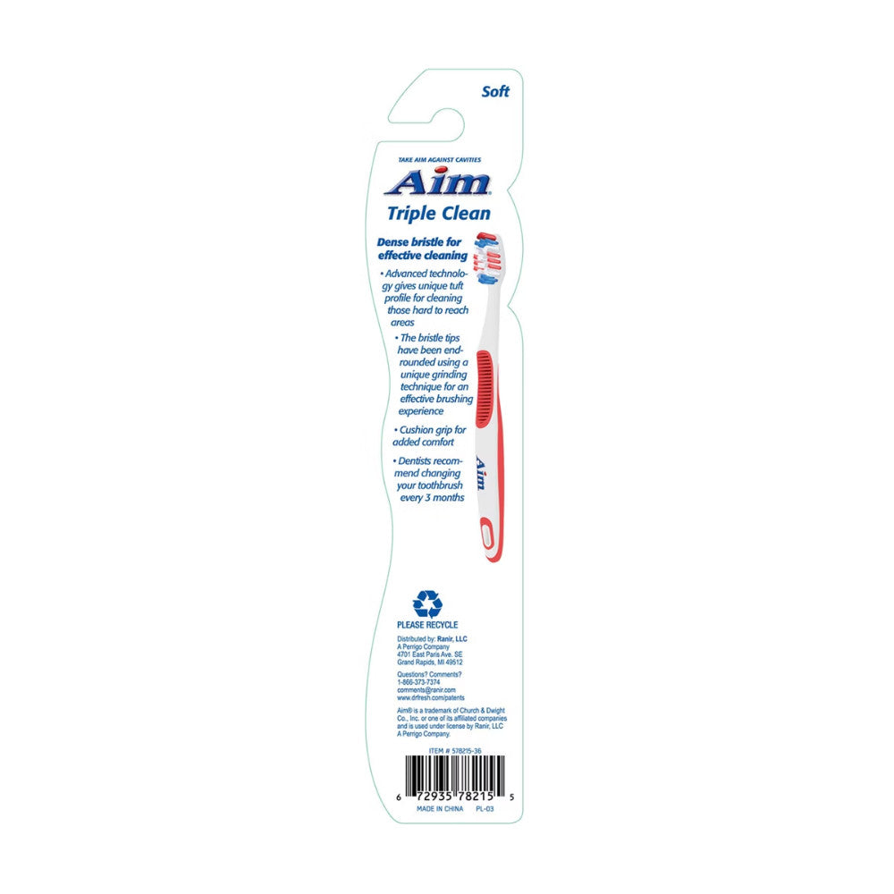 Aim Triple Clean Soft Bristle Toothbrush 12 Pack - Gentle Deep Cleaning