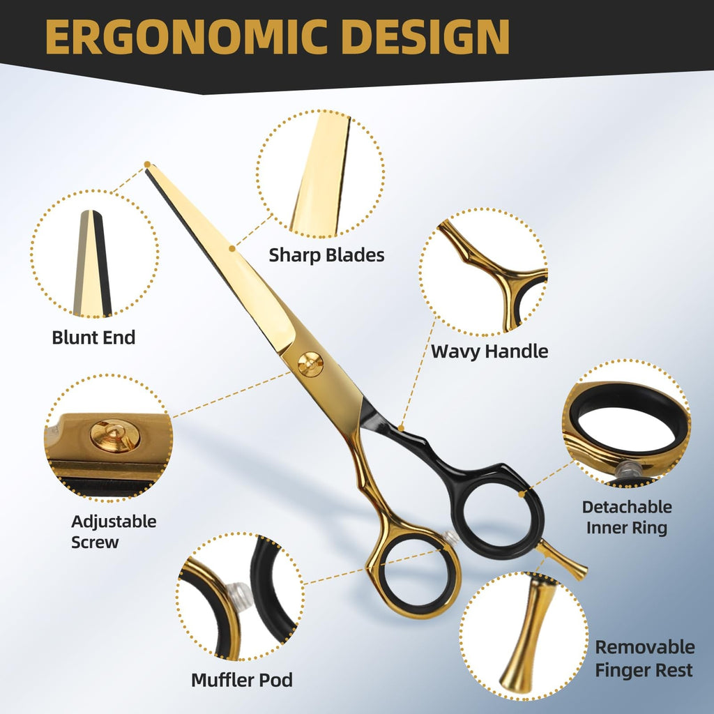 9 Pcs Professional Hair Cutting Scissors Kit Stainless Steel & Thinning Shears