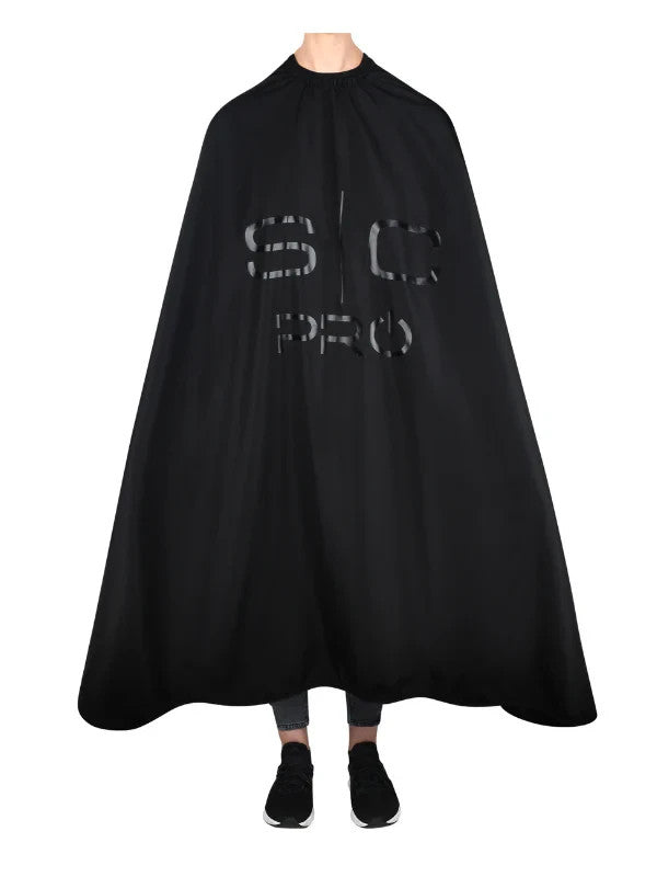 Extra-Long Black Barber Cape with Water-Resistant Fabric for Salon & Haircutting