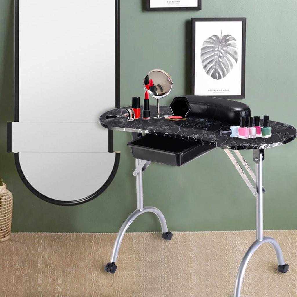 Portable Manicure Nail Table with Storage and Folding Design