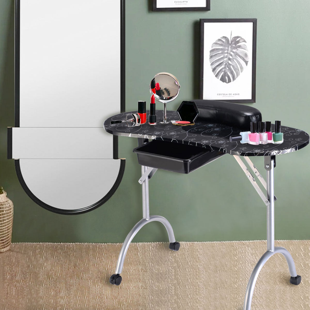 Portable Manicure Nail Table with Storage and Folding Design