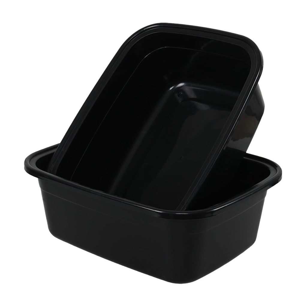 Large Plastic Wash Basin Set - 18 Quart Rectangular Dish Pans, Black, 2 Pack