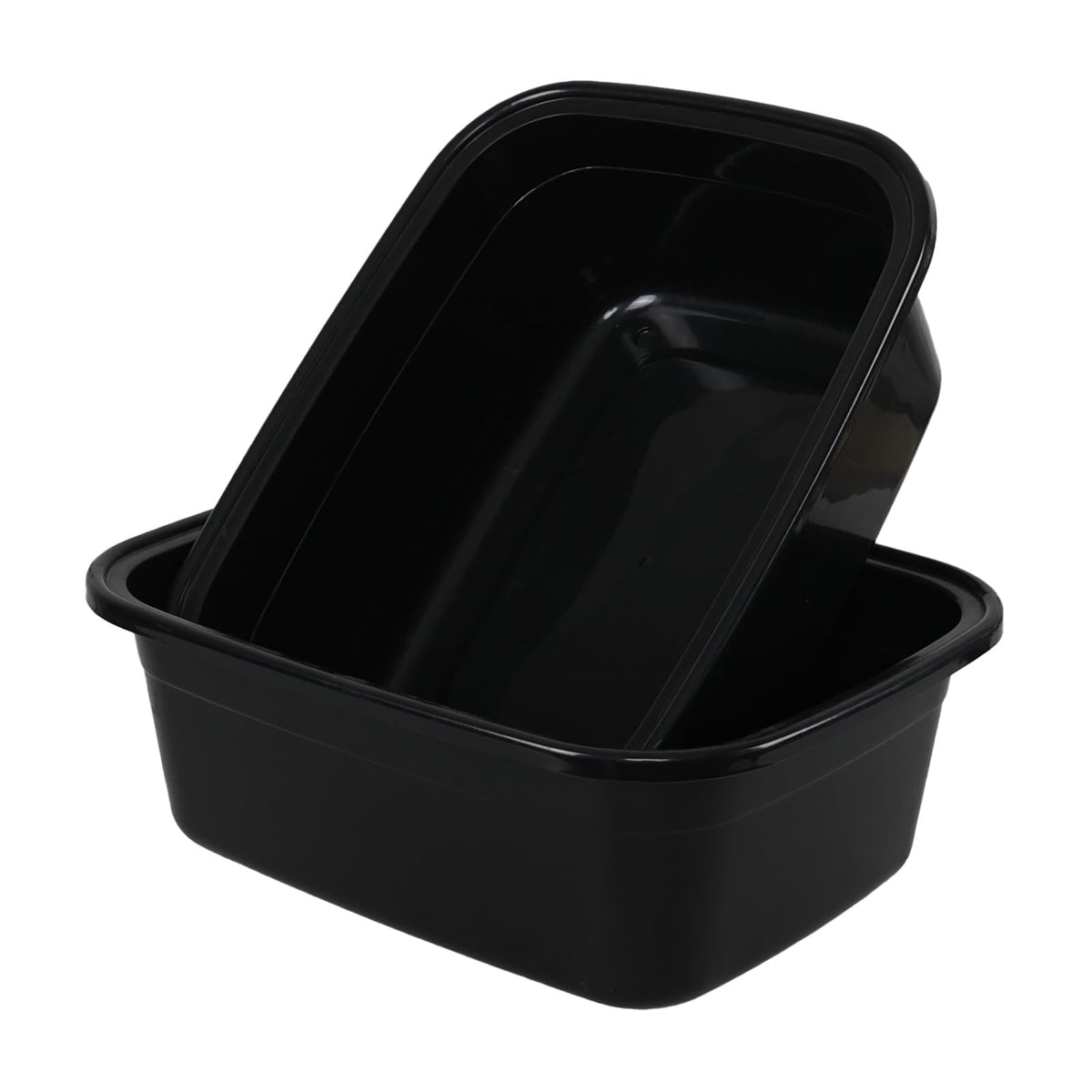 Large Plastic Wash Basin Set - 18 Quart Rectangular Dish Pans, Black, 2 Pack