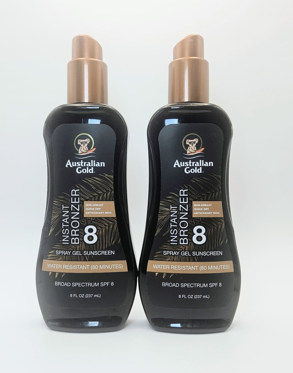 Australian Gold Instant Bronzer SPF 8 Spray Gel Sunscreen - Pack of 2, 8 Fl Oz