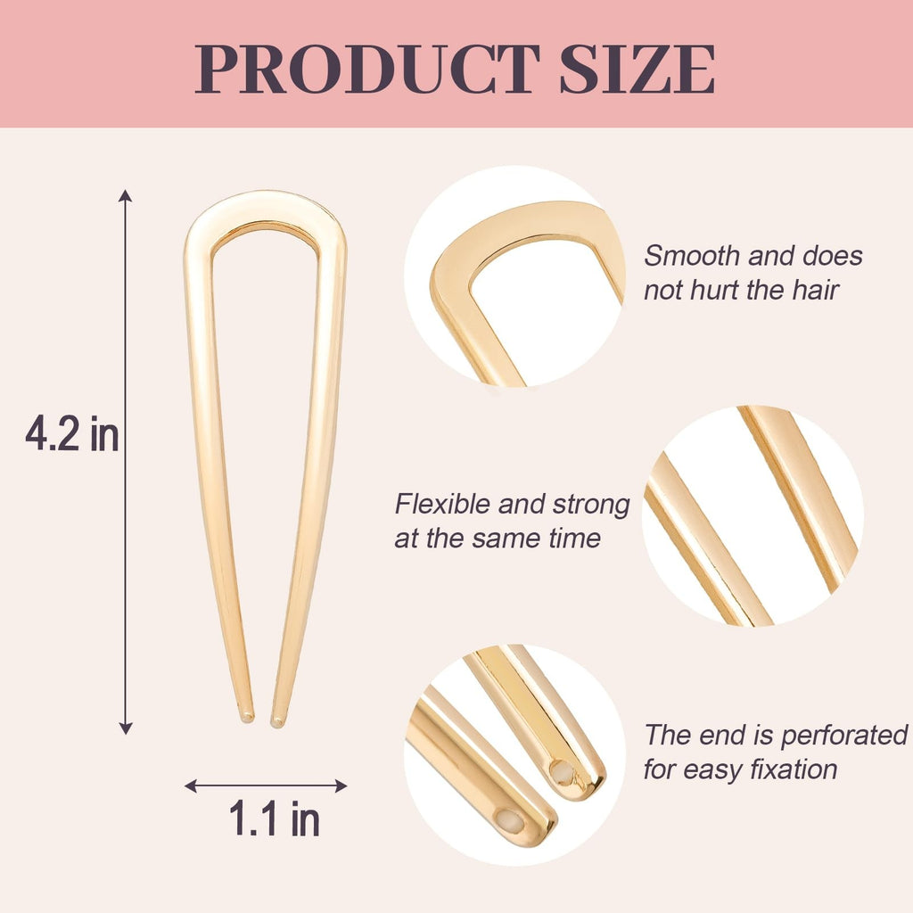 French Hair Pins U-Shaped Gold 2-Pack for Women & Girls - Elegant & Durable