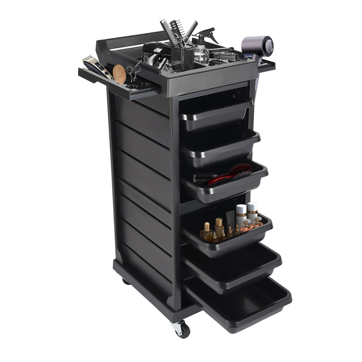 Lockable Salon Trolley Cart with 7 Tiers & Tool Holders for Hair & Beauty