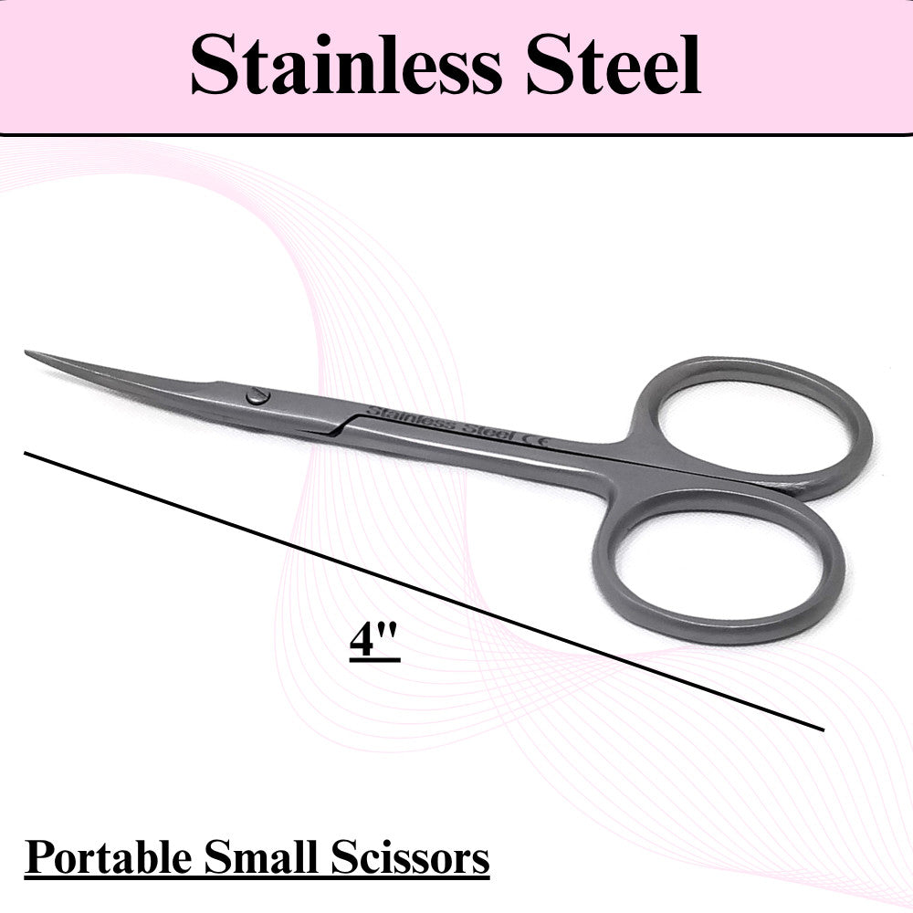 Stainless Steel Curved Tip Scissors for Beard, Nose, Ear & Eyebrow Trimming - 4 Inch