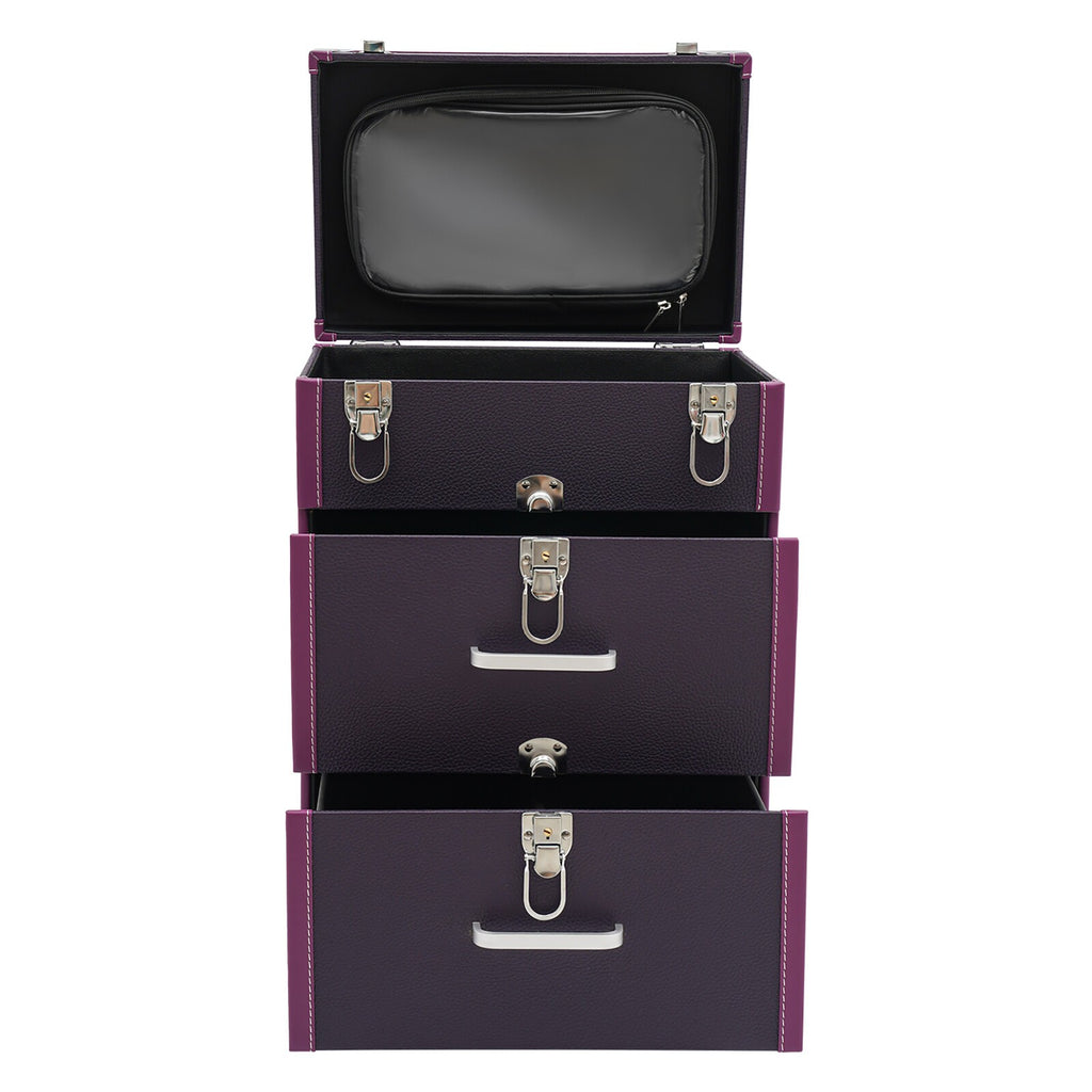 Lockable 3-Layer Rolling Makeup Case with Wheels and Organizer