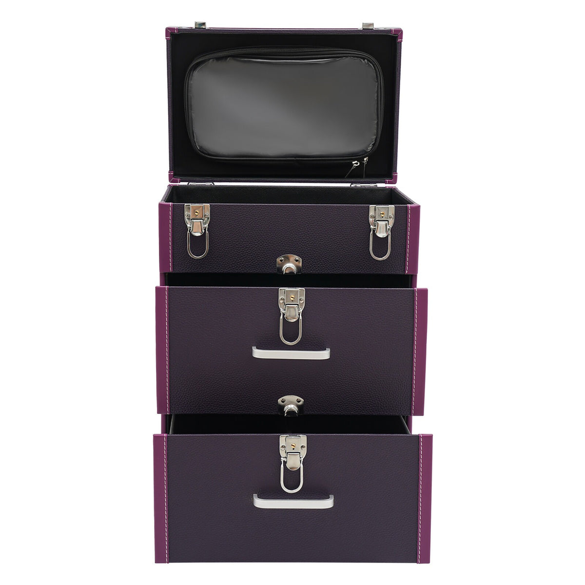 Lockable 3-Layer Rolling Makeup Case with Wheels and Organizer