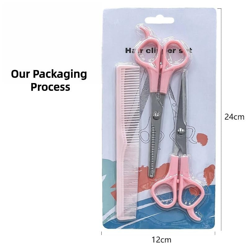 Pink Stainless Steel Hair Cutting Shears Set - 6.7 Inch Thinning & Styling Scissors