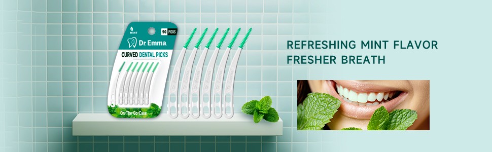 Dental Picks Mint Curved Soft Rubberized Tooth Floss Picks 90 Count