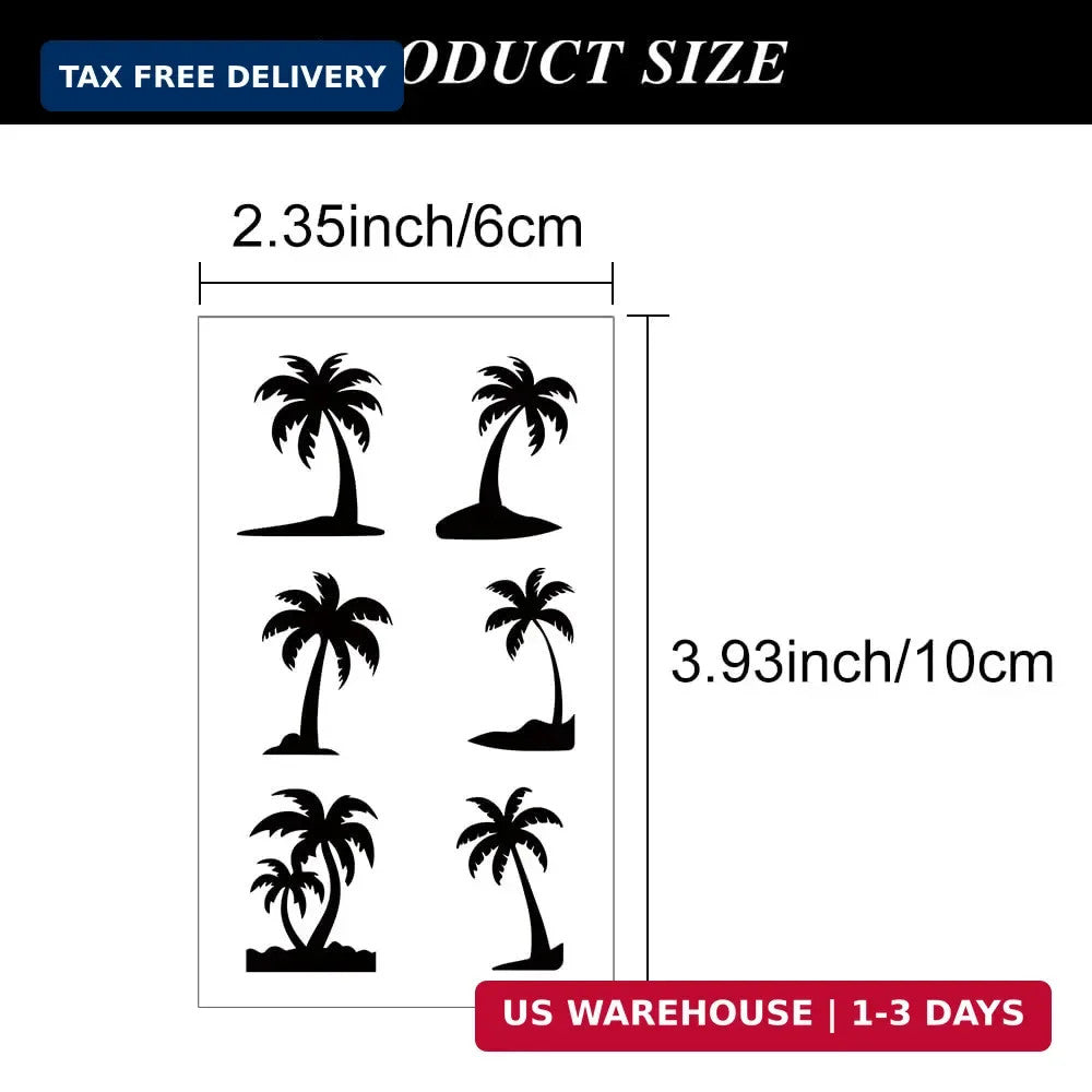 Palm Tree Temporary Tattoos for Adults – 12 Sheets Black Minimalist Silhouette