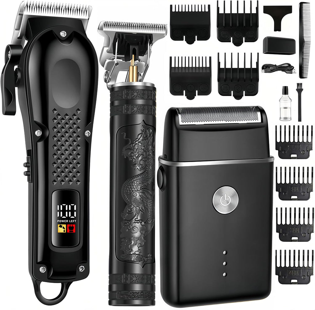Cordless 3-in-1 Hair Clippers Grooming Kit with LED Display & Accessories