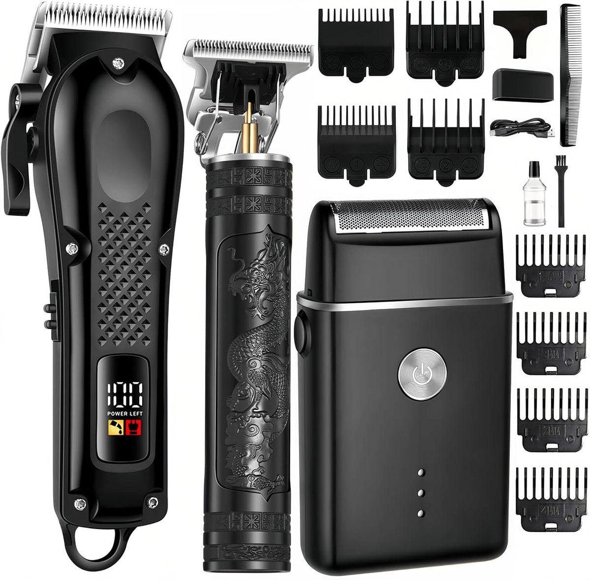 Cordless 3-in-1 Hair Clippers Grooming Kit with LED Display & Accessories