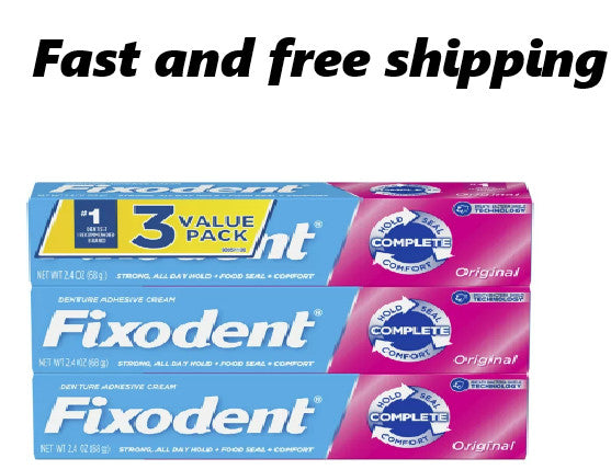 Denture Adhesive Cream - Strong All-Day Hold with Food Seal - 3 Pack 2.4 oz