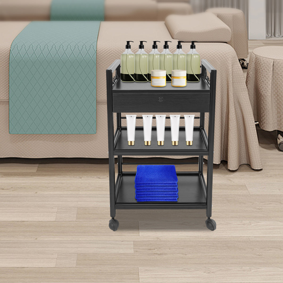 3-Tier Salon Cart with Drawer - Rolling Beauty Equipment Storage