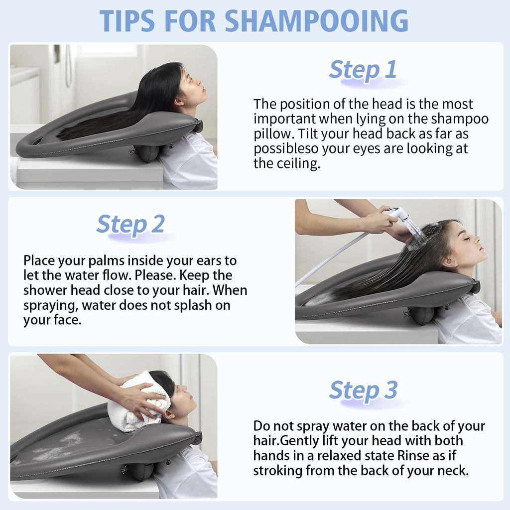 Inflatable Portable Shampoo Basin for Bedridden Hair Washing - Grey, Large