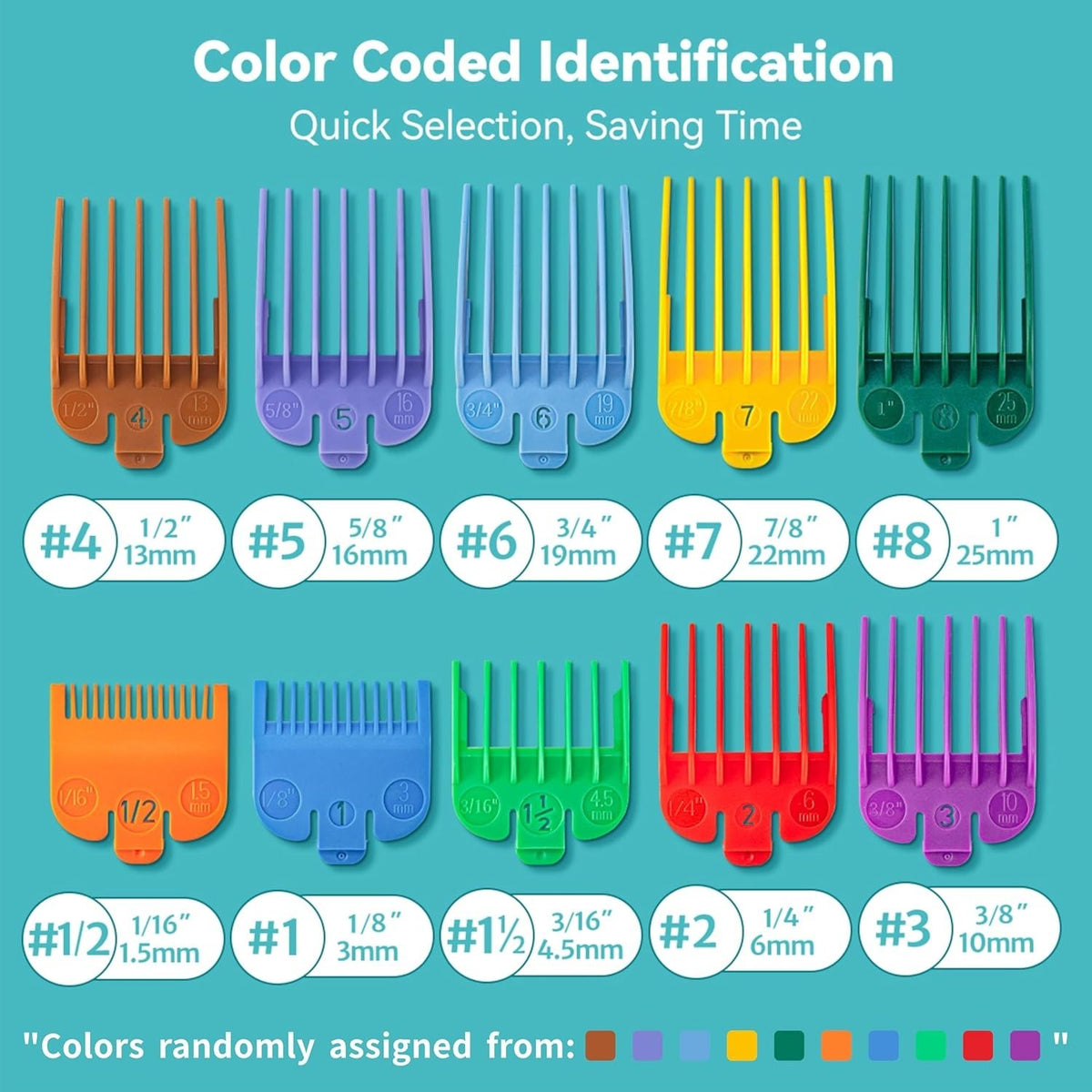 Professional Hair Clipper Guard Set 10 Color-Coded Replacement Combs