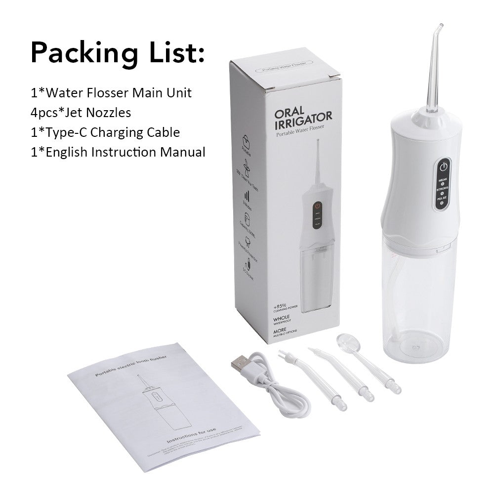 Cordless Water Flosser Oral Irrigator with 3 Modes & 4 Tips - Portable Dental Cleaner