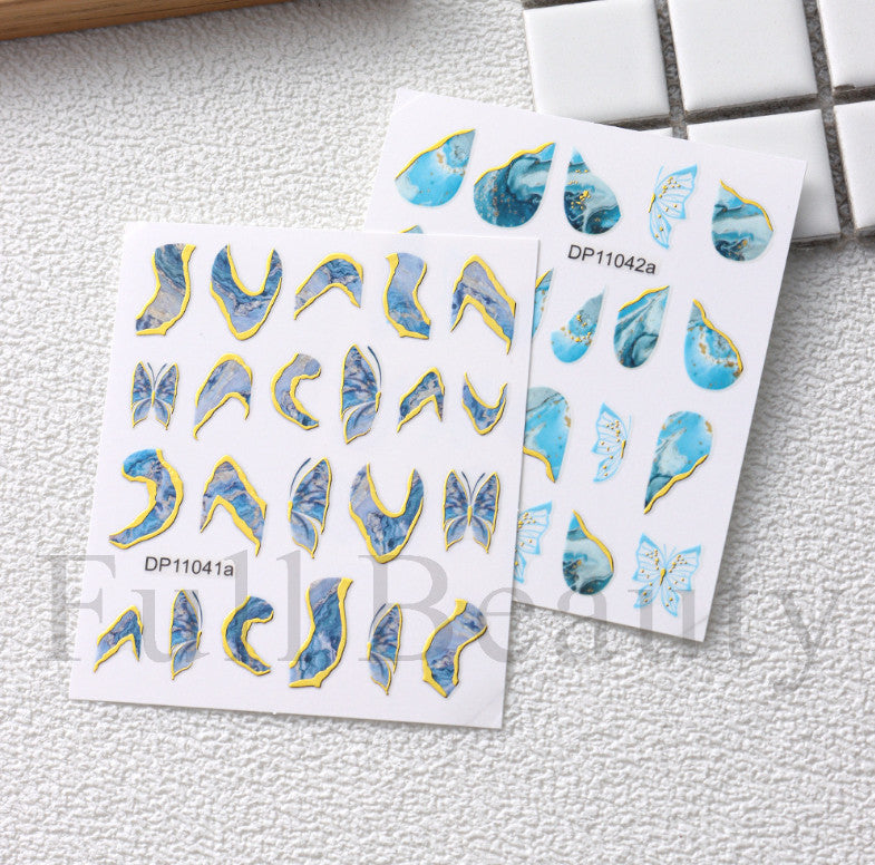 Self-Adhesive 3D Marble Nail Art Wraps Gold Swirl Stripe Stickers Set