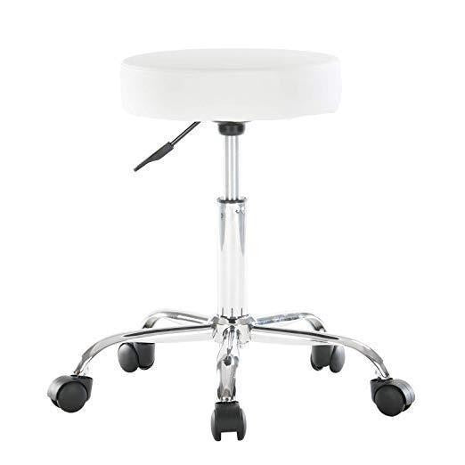 Adjustable Salon Stool Swivel Rolling Chair for Spa Massage White