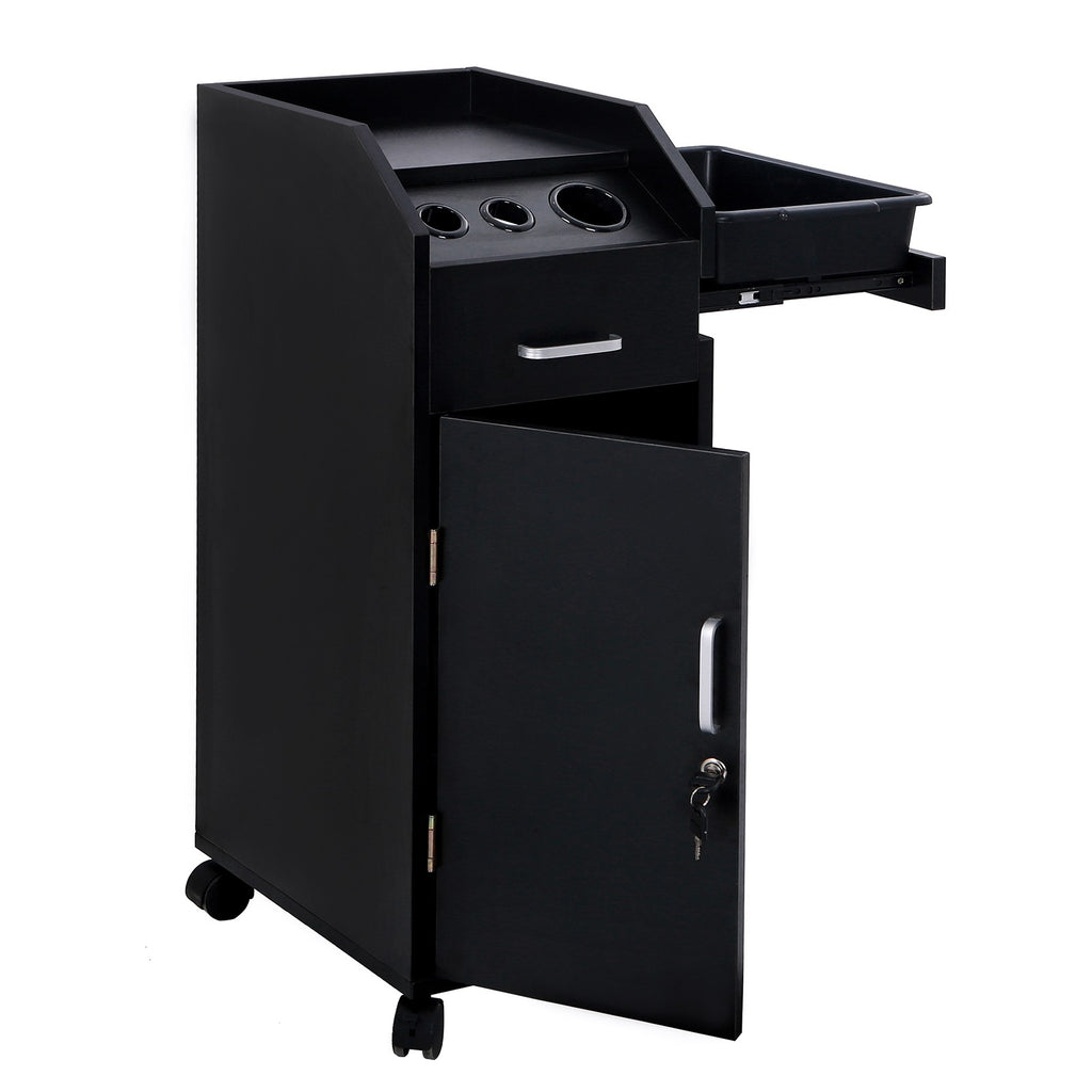 Rolling Hair Salon Station Locking Cabinet with 4 Drawers & 3 Tool Holes