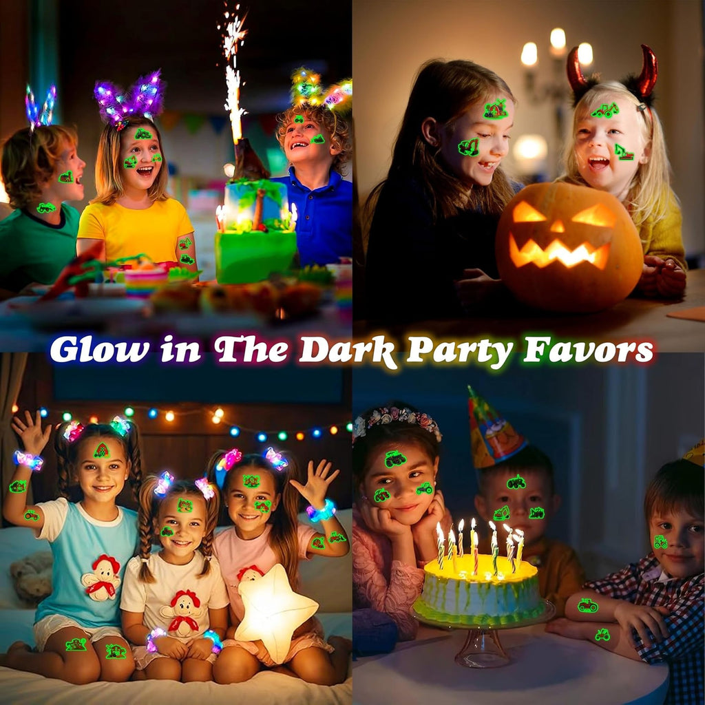 Glow-in-the-Dark Tractor Temporary Tattoos - 96 Pcs Pre-Cut Kids Tattoos