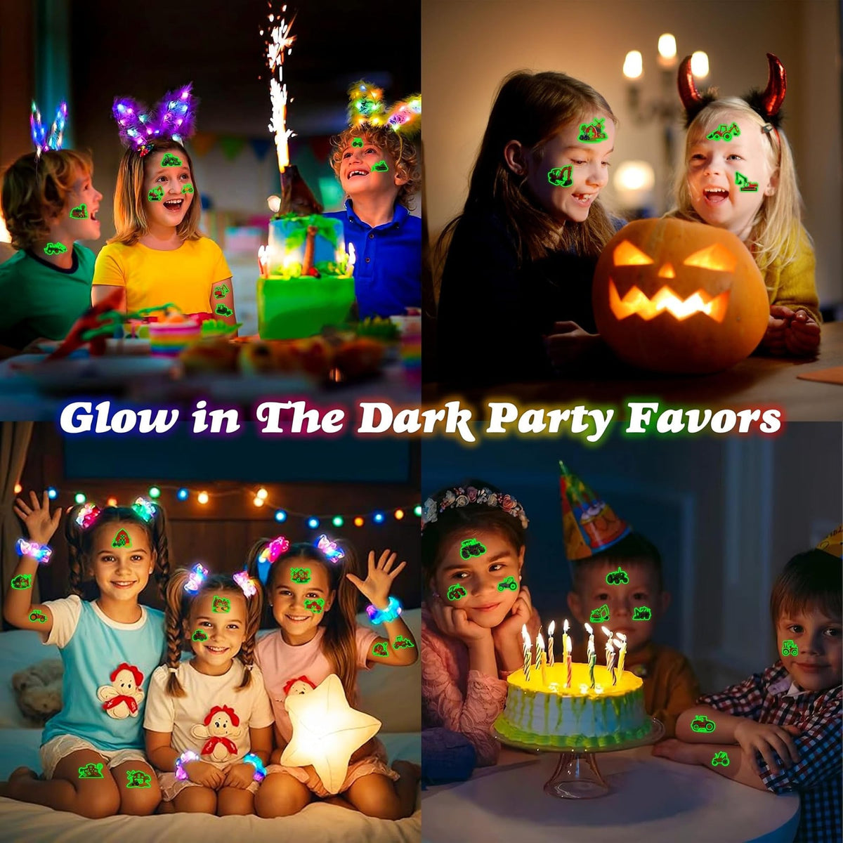Glow-in-the-Dark Tractor Temporary Tattoos - 96 Pcs Pre-Cut Kids Tattoos