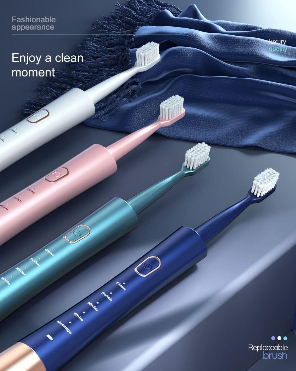 Electric Sonic Toothbrush with Smart Timer & Fast Charge – 5 Modes, 8 Brush Heads