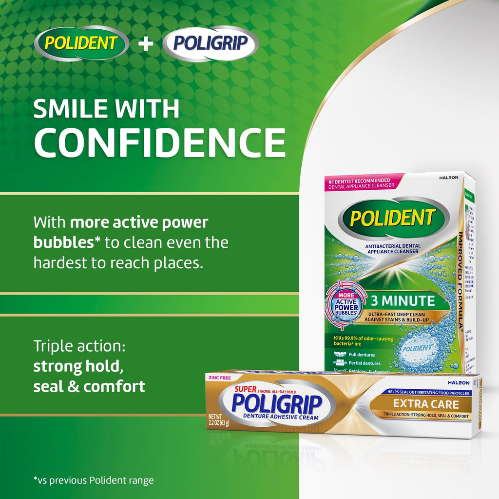 Zinc-Free Denture Adhesive Cream - Extra Care, 2.2 oz Tubes, Strong All-Day Hold