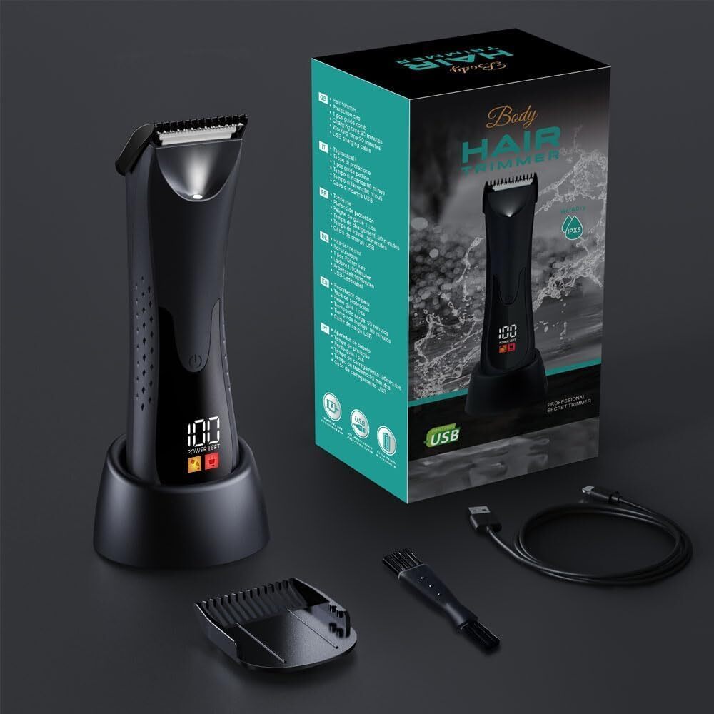 Men's Waterproof Groin Hair Trimmer with Ceramic Blade & LED Light