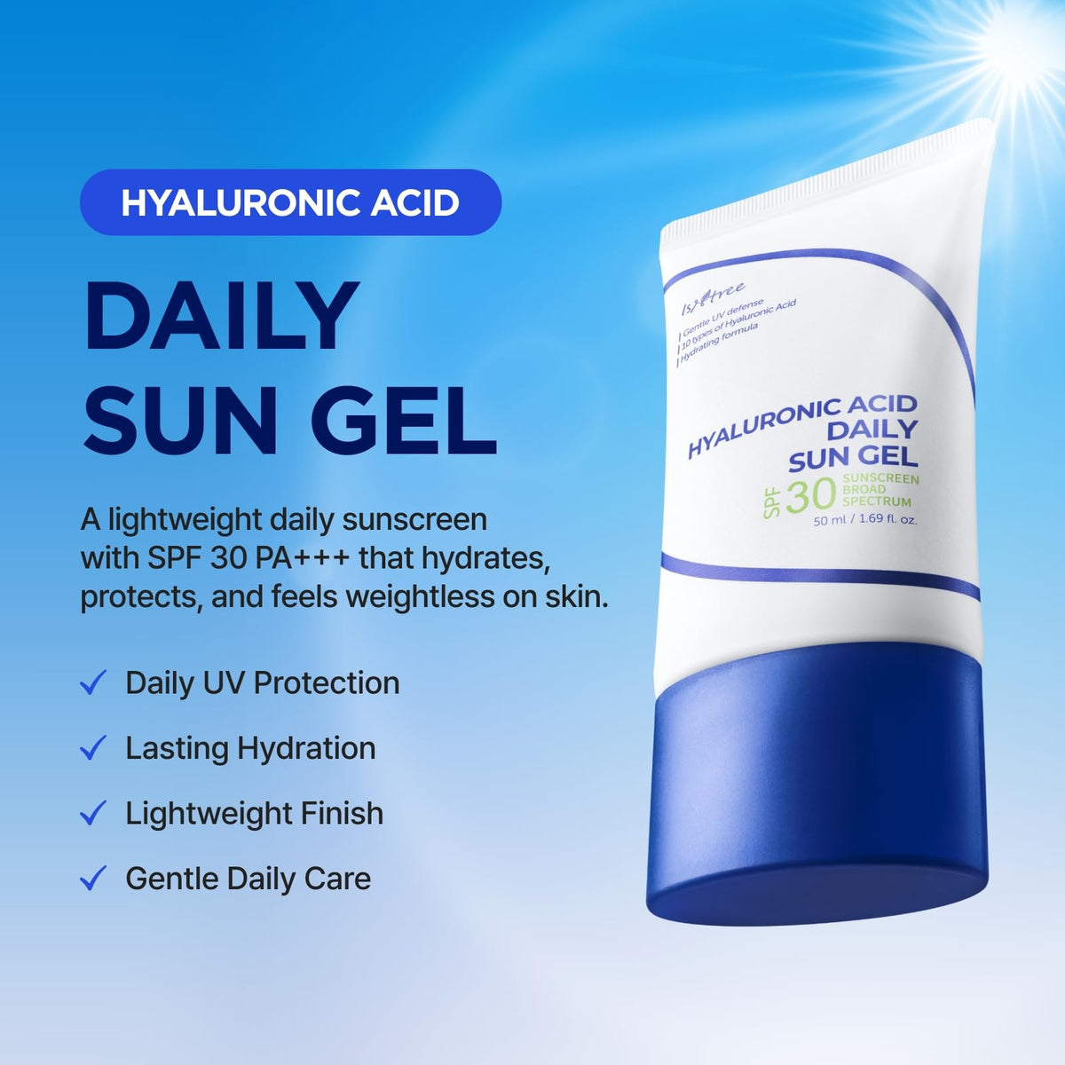 Hyaluronic Acid SPF 30 Sun Gel Sunscreen - Lightweight Hydrating SPF 30
