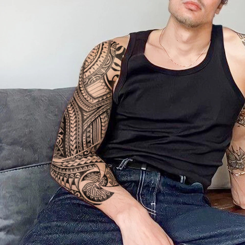 Large Arm Sleeve Waterproof Temporary Tattoo Sticker - Indian Tribal Turtle