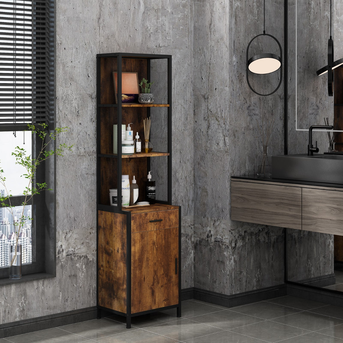 Salon Storage Cabinet for Hair Stylists with 3-Tier Shelves and Bottom Lockable Cabinet