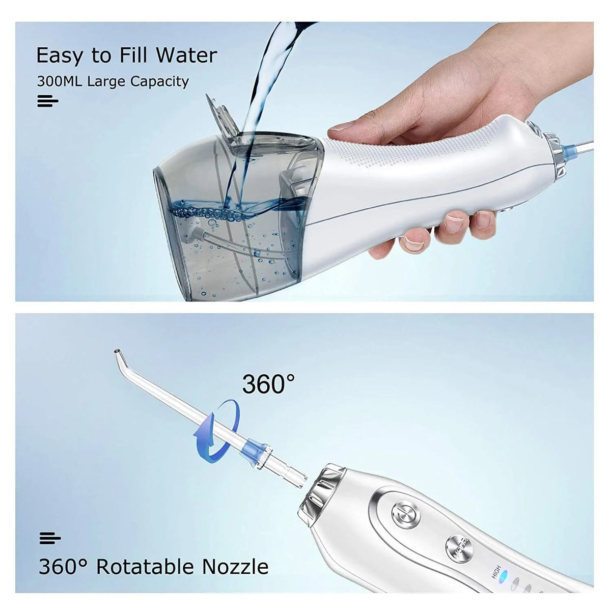 Cordless Water Flosser for Teeth with 5 Jet Tips & Rotatable Nozzles