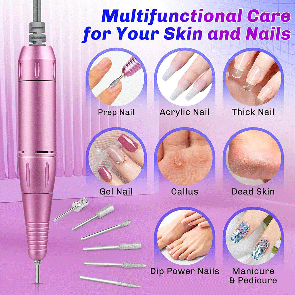 Rechargeable Electric Nail Drill Machine with High Speed 45000RPM Portable Manicure Pedicure Kit