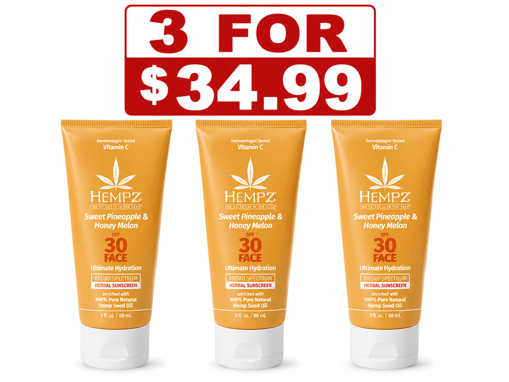 Hempz SPF 30 Facial Sunscreen with Pineapple & Honey Melon - 3 oz Pack of 3