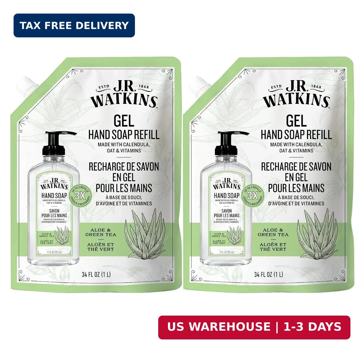 Aloe & Green Tea Hand Soap Refill Pack - Moisturizing, 34 Fl Oz, 2-Pack