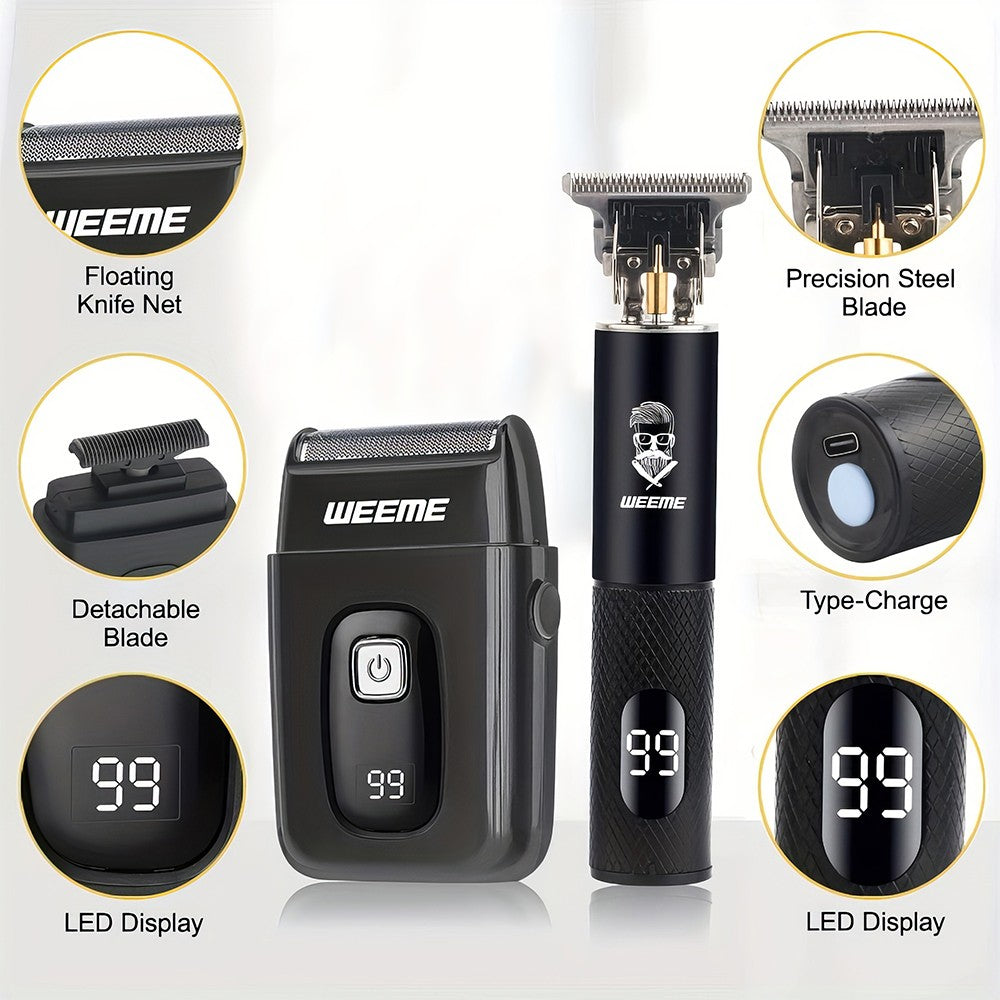 Cordless Hair Clipper and Trimmer Set for Men with Adjustable Blade LED Display
