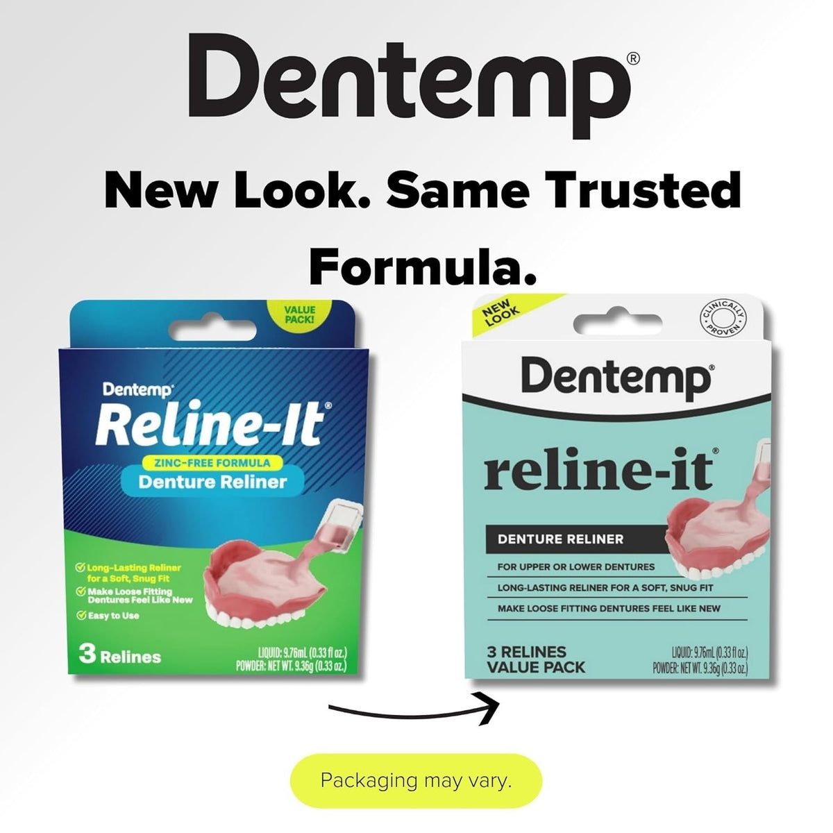 Denture Reline Kit for Upper & Lower Dentures - 2 Pack, 6 Relines, Advanced Formula