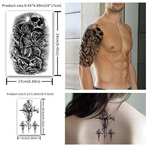 Temporary Tattoo Stickers Set - 36 Large Body Arm Chest Shoulder Tattoos 9.45 x 6.69 in