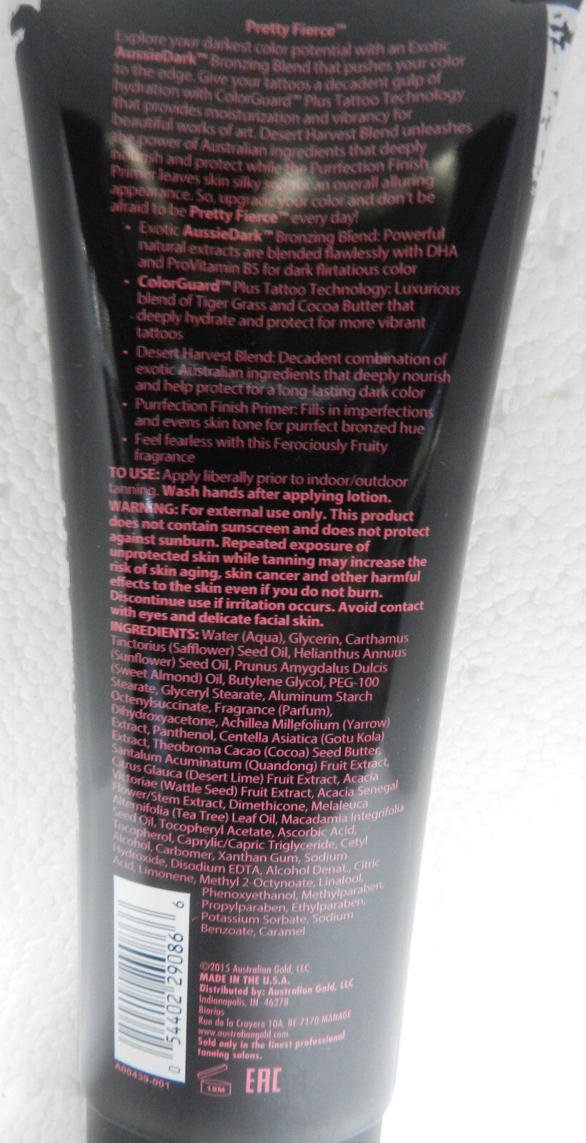 Australian Gold Pretty Fierce Dark Bronzer Tanning Lotion with Tattoo Protection 8.5oz