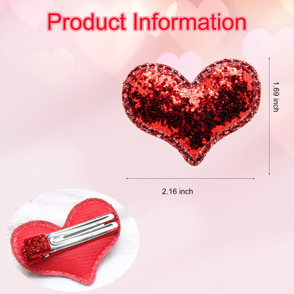 Girls Valentine's Day Glitter Heart Hair Clips Set - Red Sequin Accessories