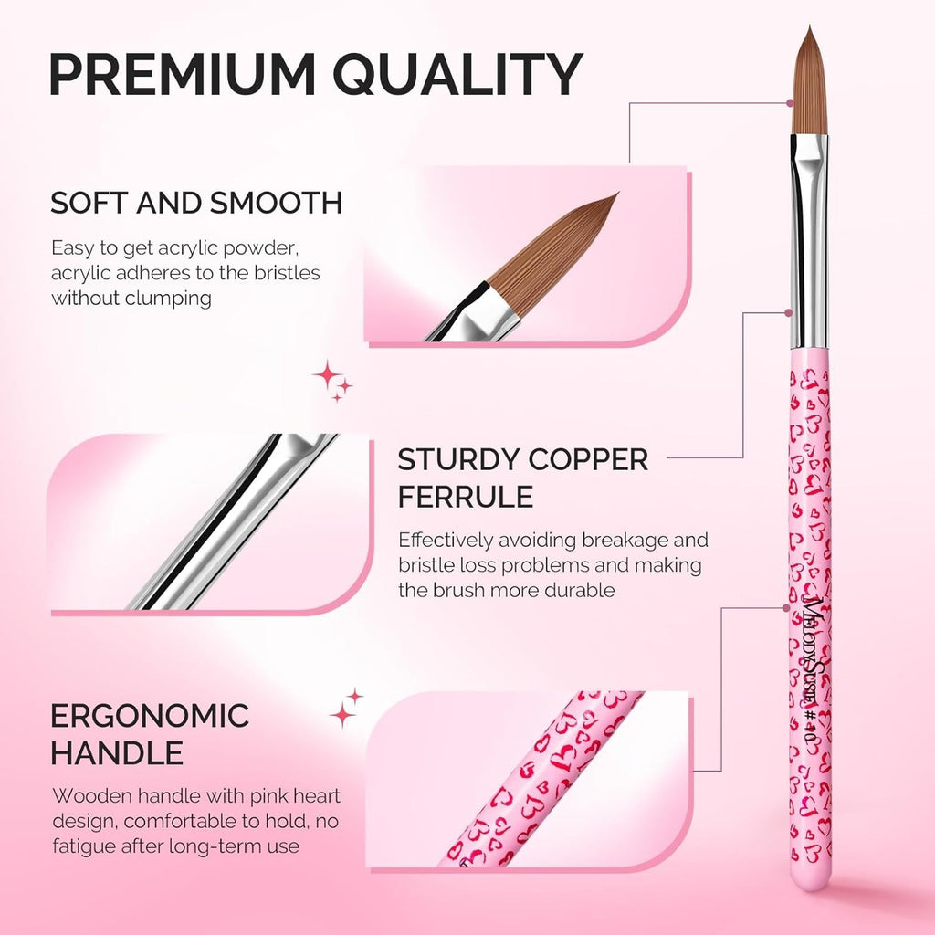 Professional 3-Piece Acrylic Nail Brush Set - Sizes 8/10/14 for Nail Art