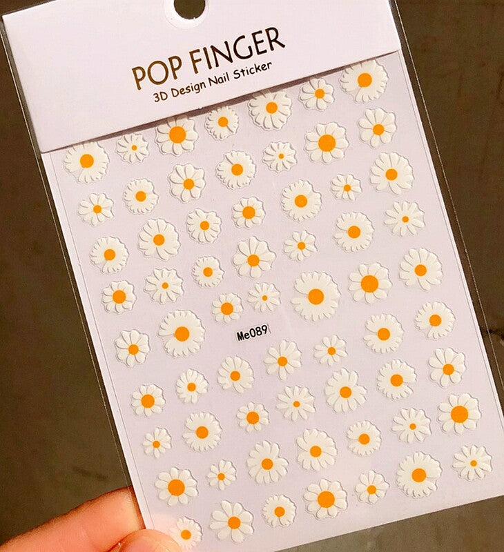 Daisy Flower Nail Stickers - Self-Adhesive Nail Decals Set with 5 Styles