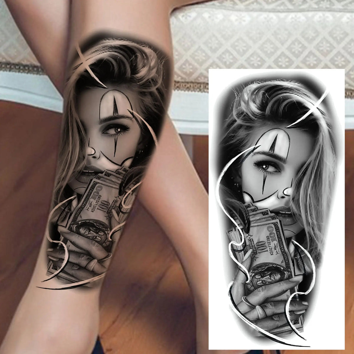 Waterproof Temporary Tattoo Sticker - Evil Joker Face, Long Lasting Realistic Design
