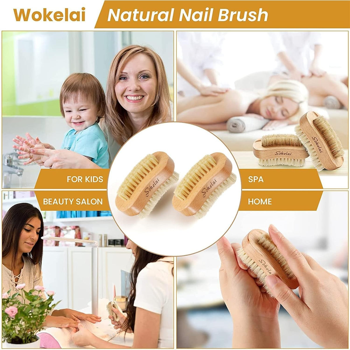 Wooden Nail Brush Set for Manicure & Pedicure - 2 Pieces Natural Bristle
