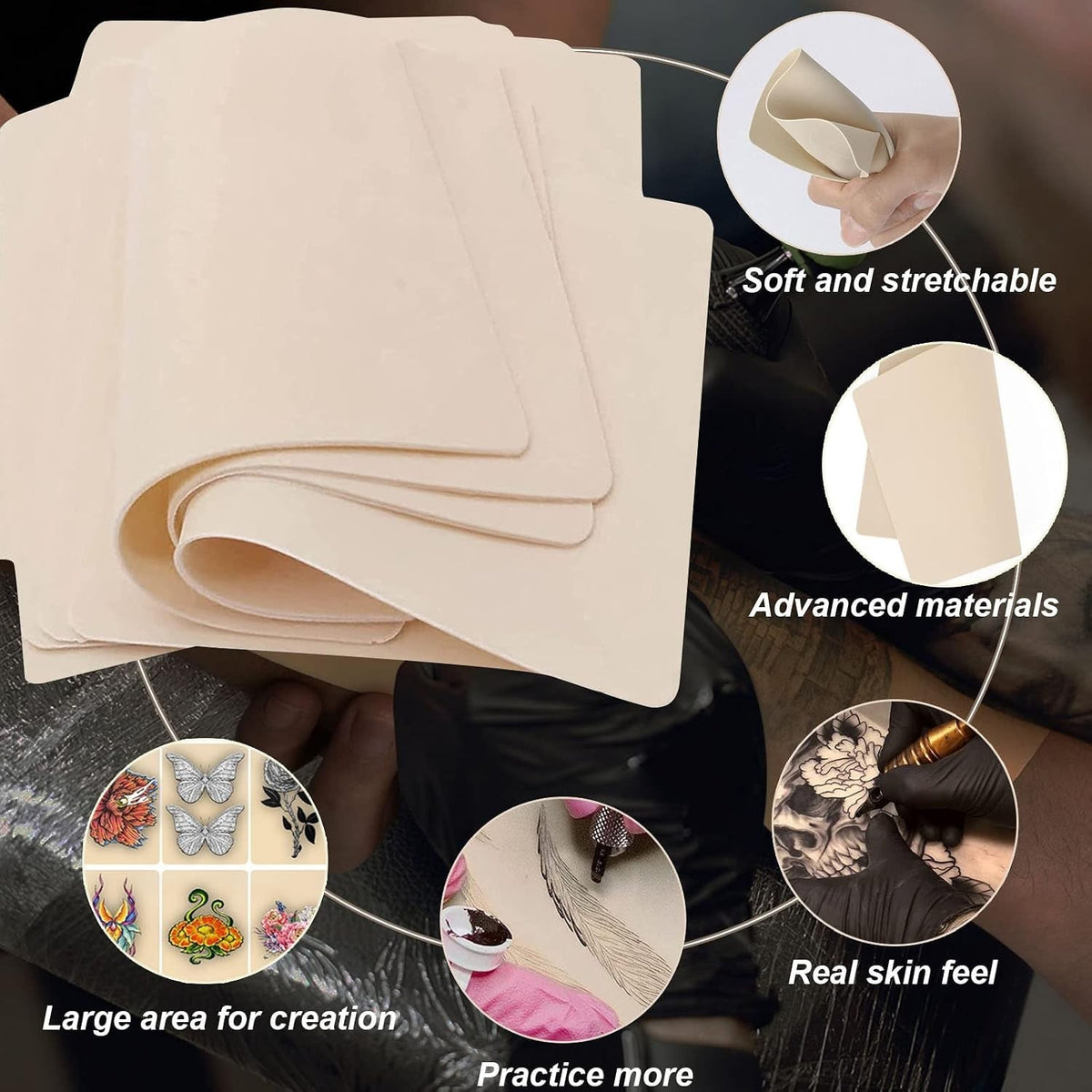 Tattoo Practice Skin Set – Double-Sided, 7.4 x 5.6 in, 1.3 mm Thick, 10 Pieces